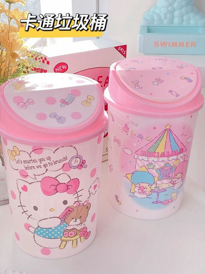 Cute HelloKitty Home Trash Can with Swing Lid Waste Garbage Bin Wastebaskets