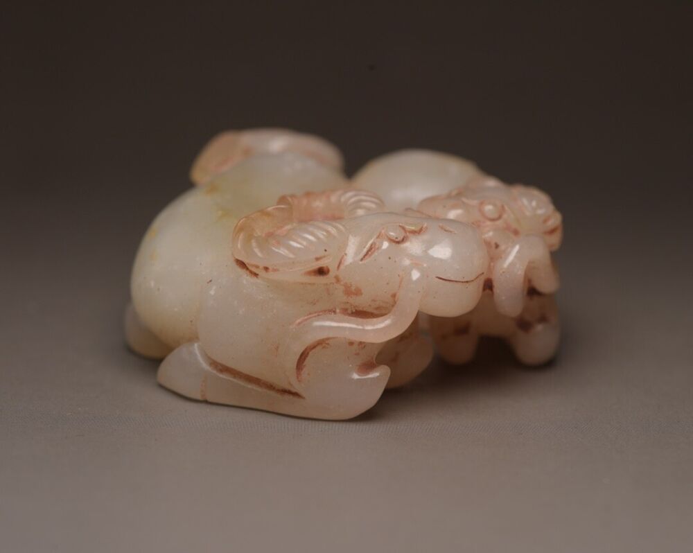 Chinese Natural Hetian Jade Carving Cattle Statue Figurines Collection Nice Art