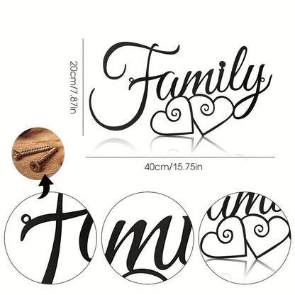Family Wall Sign, Metal Family Wall Decor Black Word Wall Art Farmhouse Wall