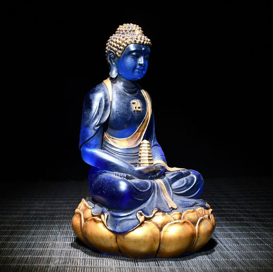 Old Tibet Amitabha Buddha Shakyamuni Statue Chinese Colored Glaze Liu Li Heavy