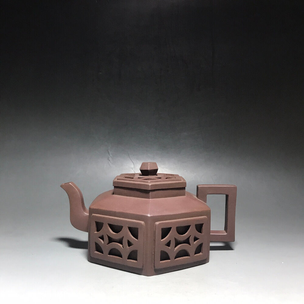 Chinese Yixing Zisha Clay Handmade Exquisite Teapot（六方镂空 底款：如图）