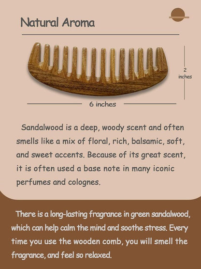 Wooden Hair Comb for Thick Hair No Handle Wide Tooth Comb Natural Green Sandalwo