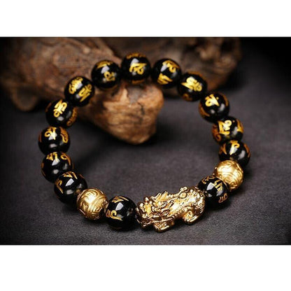Feng Shui Pixiu Black Obsidian Wealth Bracelet Original 40%off