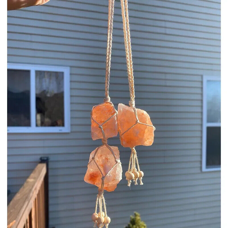 Wind Chimes Macrame Rose Quartz Himalayan Salt Car Home Hanging Decor 13 15 18cm