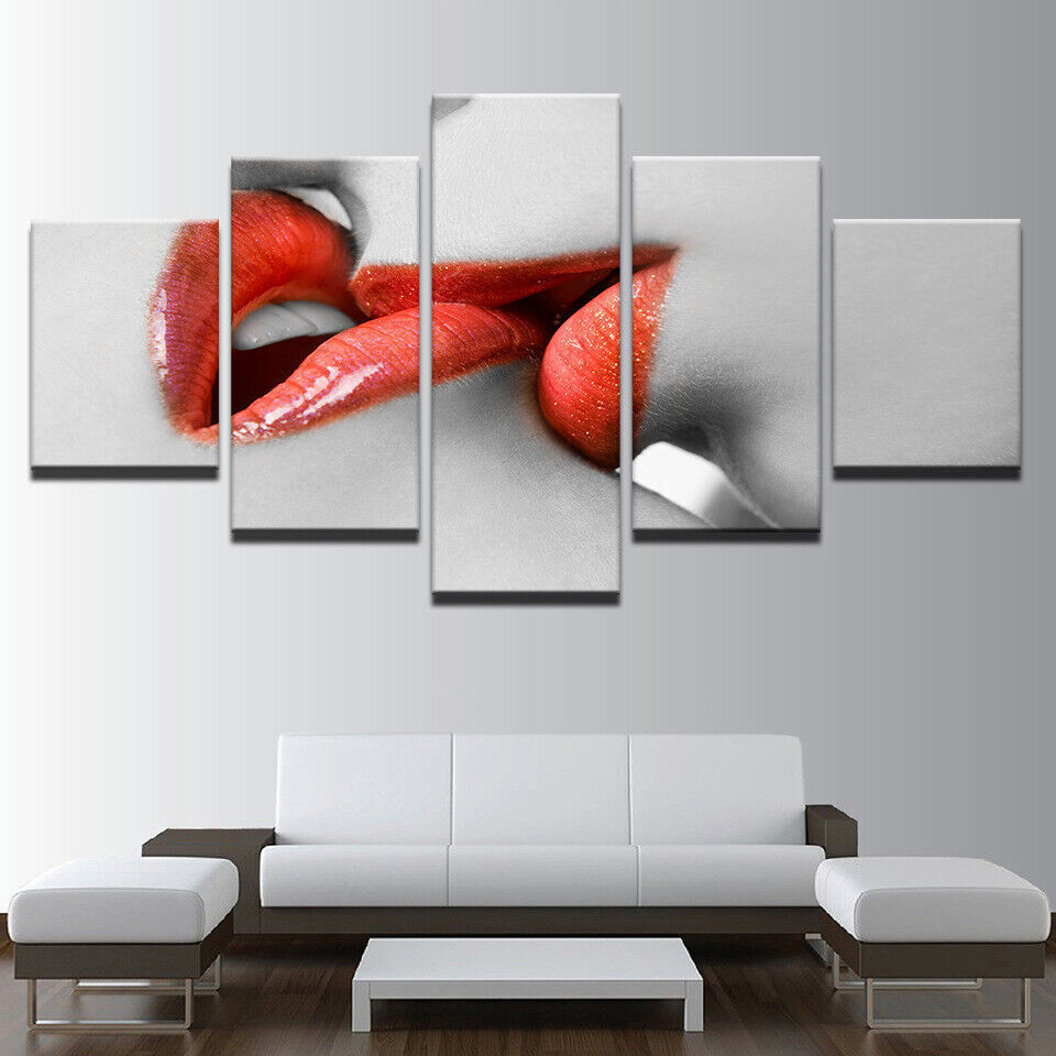 Red Lips Kiss Canvas Prints Painting Wall Art Home Decor Picture 5PCS