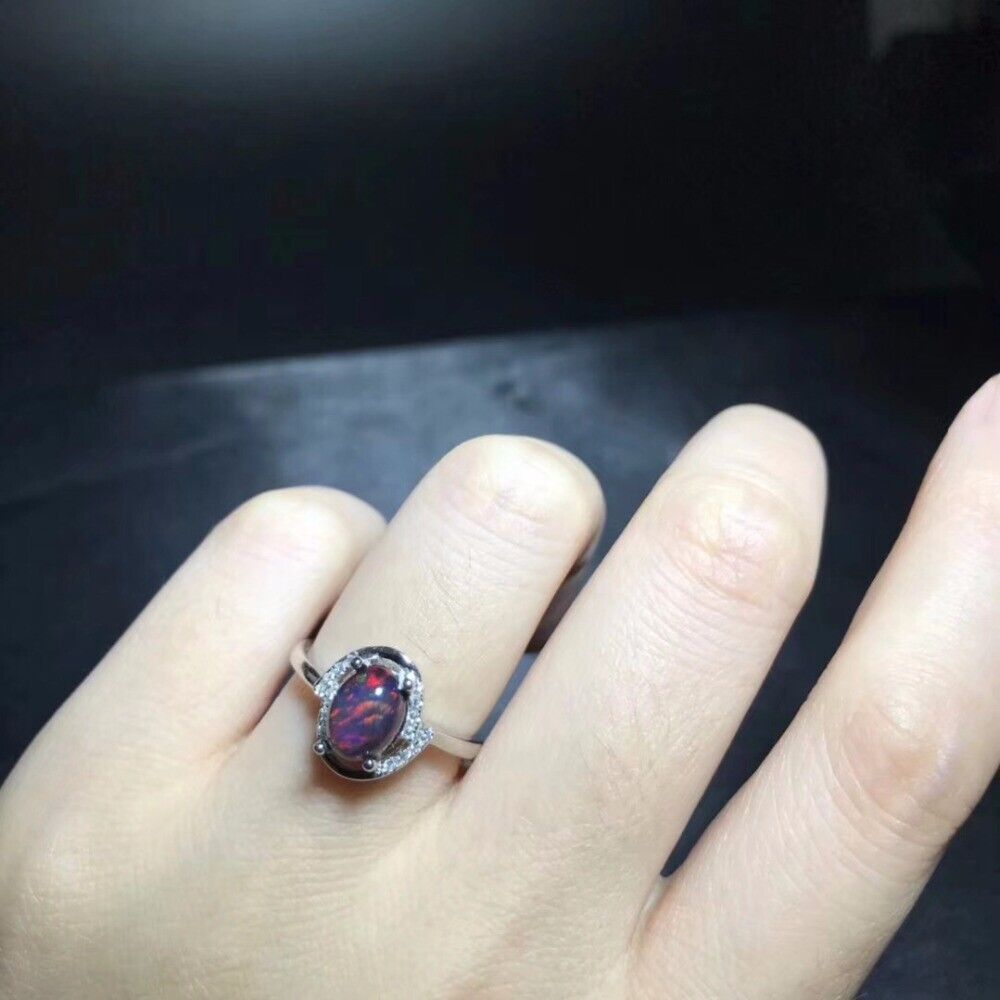 Natural Ethiopian Black Opal Gemstone Solid 925 Sterling Silver Women Rings