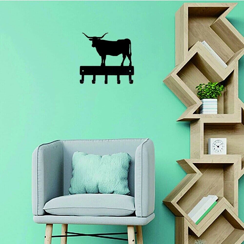 Texas Longhorn Steer Cow Key Rack Wall Mounted Shape Decoration Metal Art Decor