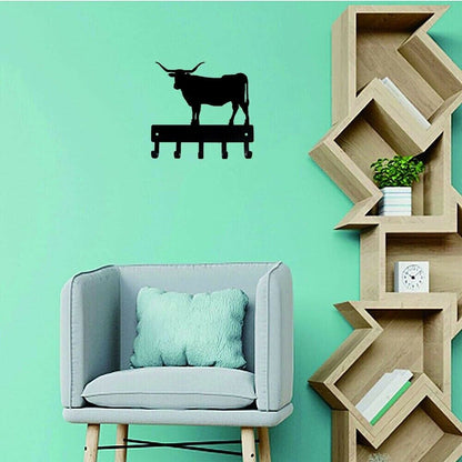 Texas Longhorn Steer Cow Key Rack Wall Mounted Shape Decoration Metal Art Decor