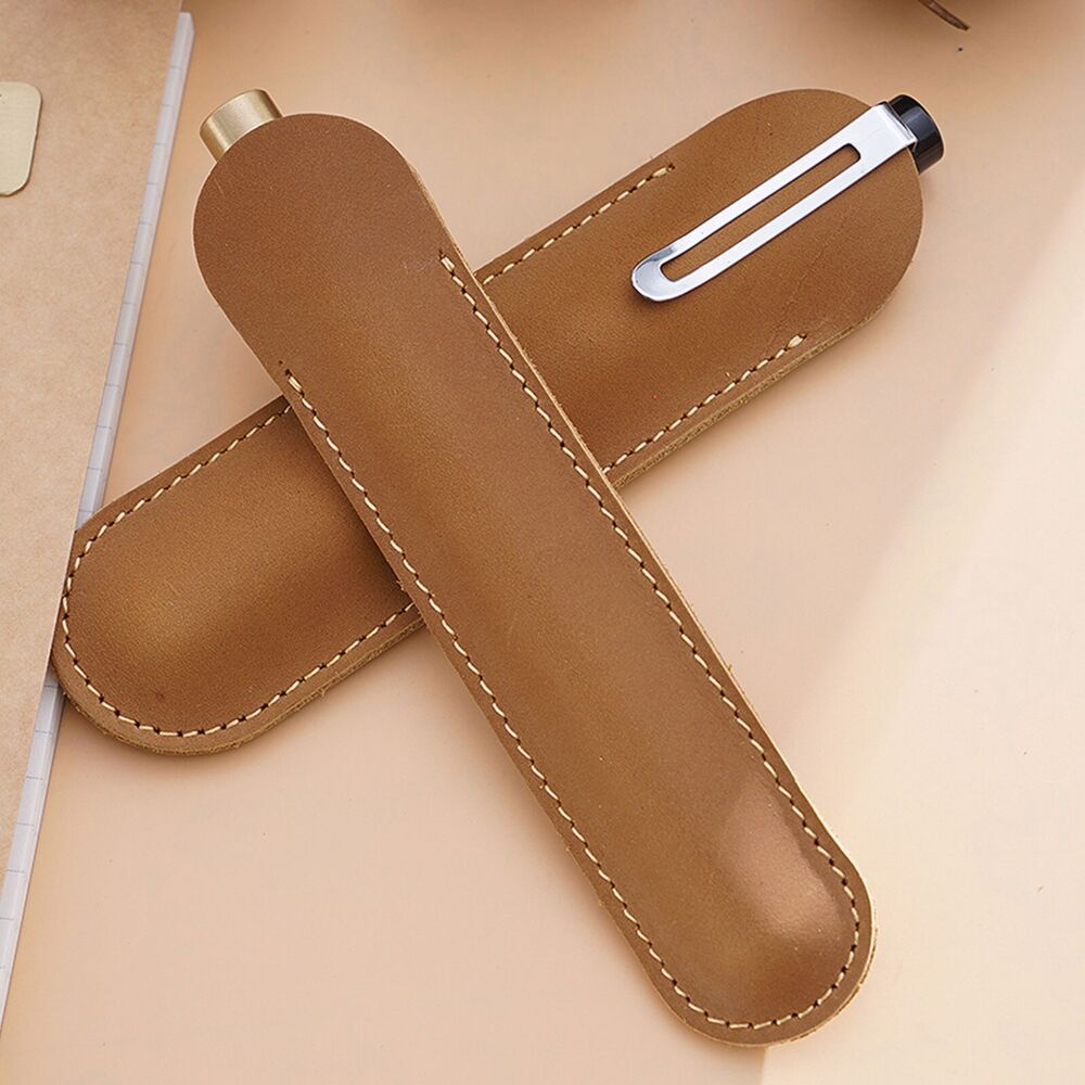 Handmade Cowhide Leather Bsuiness Single Pen Bag Vintage Pencil Case