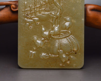 Chinese Natural Hetian Jade Carving Bird Statue Exquisite Pendant Jewelry Art