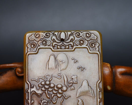Vintage Chinese Antique Natural Hotan Jade Carved Figure Statue Pendant Jewelry