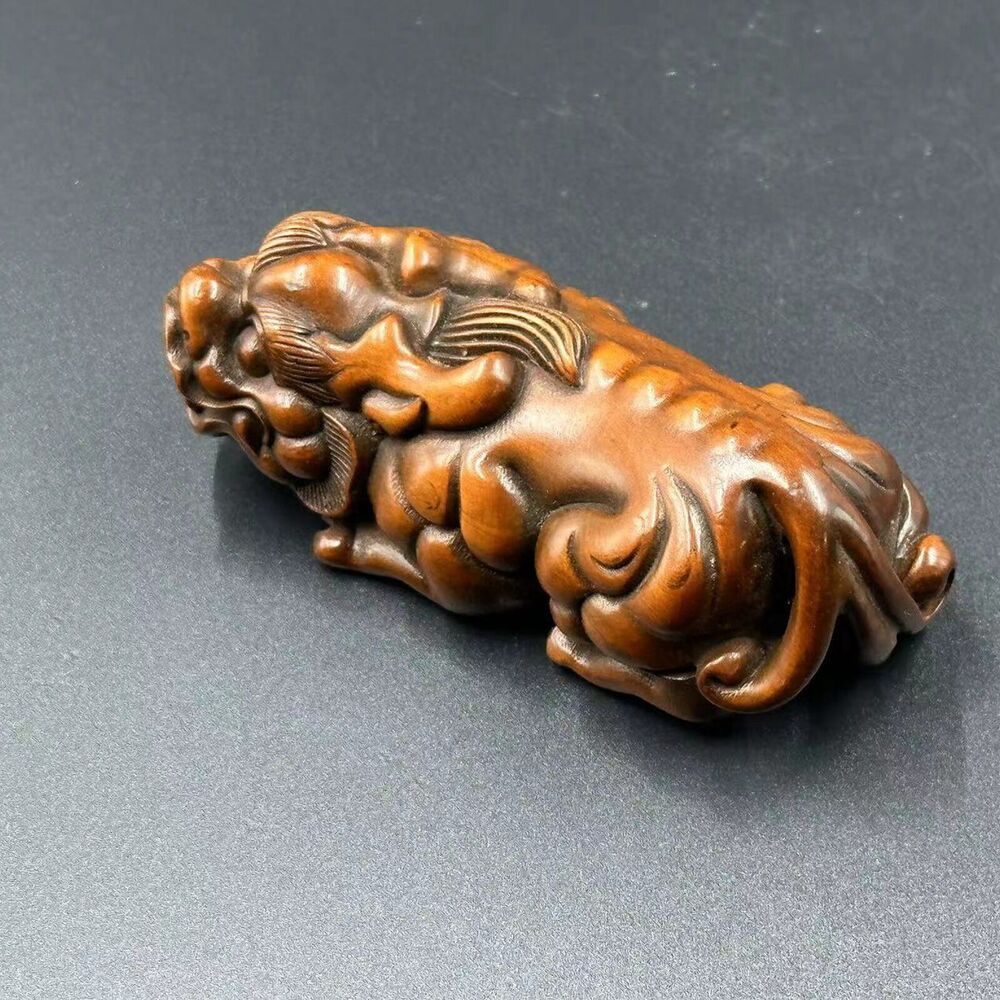 Antique Chinese Boxwood Carving Auspicious Beast Statue Figurine Christmas Gift