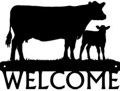 Cow & Calf Farm Cattle Welcome Sign - 12 inch Wide Metal Wall Art
