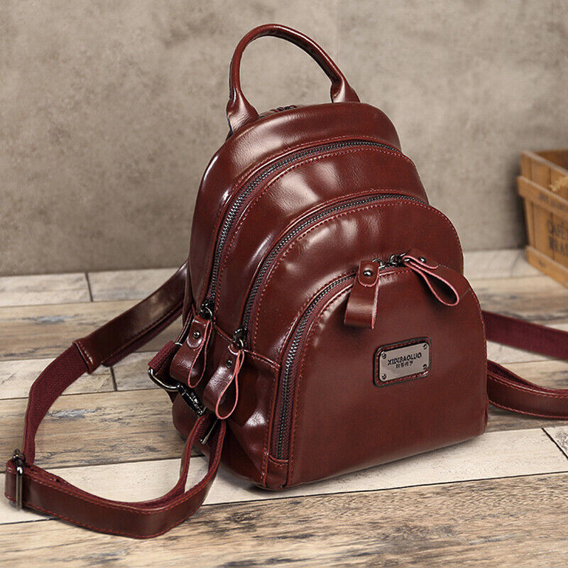 Oil Wax Leather Women's Fashion Small Backpack Mini Cute Shoulder Bag Rucksack