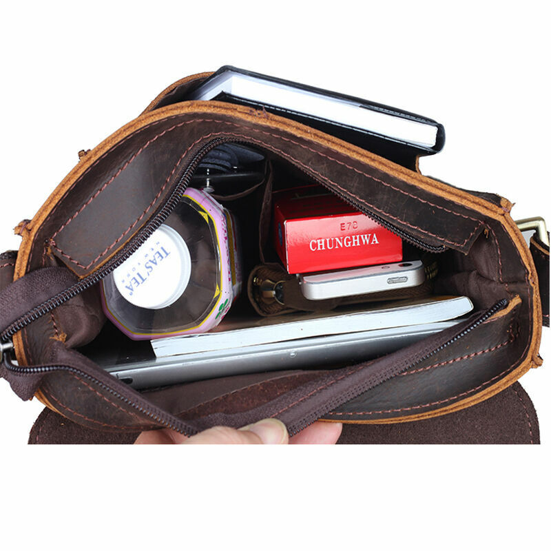 Men's Rustic Genuine Leather Messenger Shoulder Bag Small Cross Body Satchel Bag
