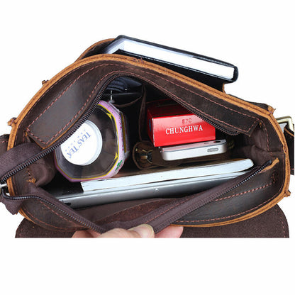 Men's Rustic Genuine Leather Messenger Shoulder Bag Small Cross Body Satchel Bag
