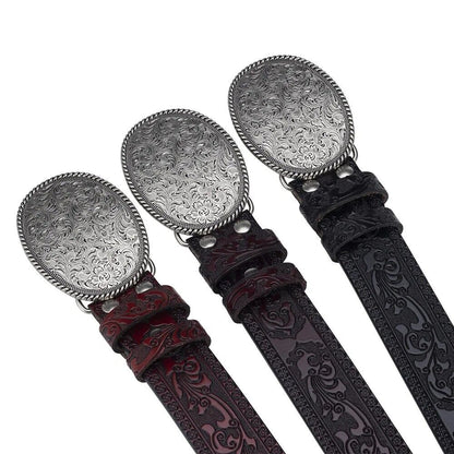 Women Belt Buckle Metal Floral Pattern Trendy Casual Fashion Accessory 8.5x6.5cm