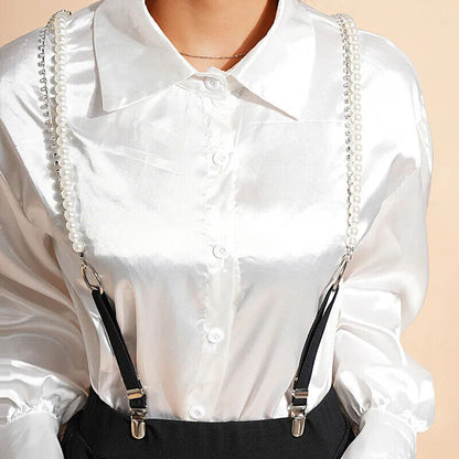Women Suspenders Pearl Chain Belts Rhinestones Straps Shirt Clothing Decorations