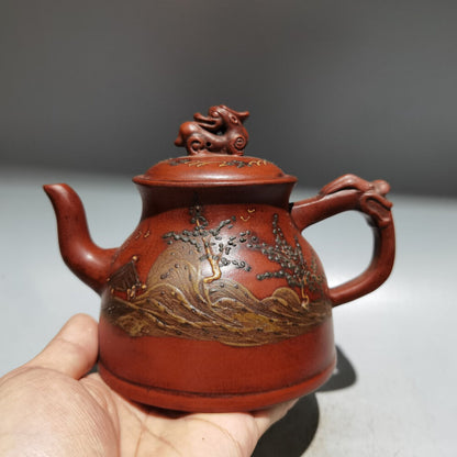 Chinese Yixing Zisha Clay Handmade Exquisite Teapot（泥绘壶 底款：陈信卿）