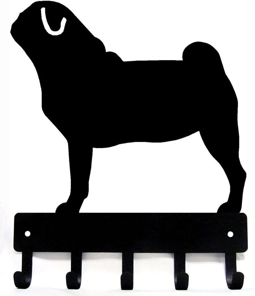 Pug Dog - Key Hooks & Keychain Holder - 6 inch Wide/9 inch Wide Metal Wall Art