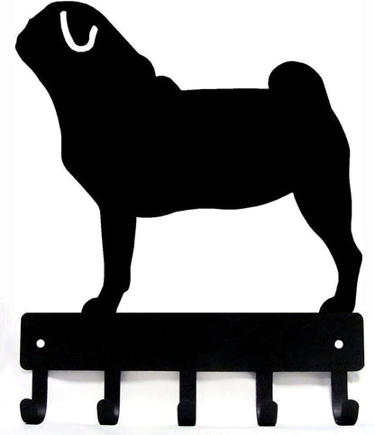 Pug Dog - Key Hooks & Keychain Holder - 6 inch Wide/9 inch Wide Metal Wall Art