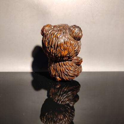 chinese boxwood carving wooden decor bear small gift car room child girl purse