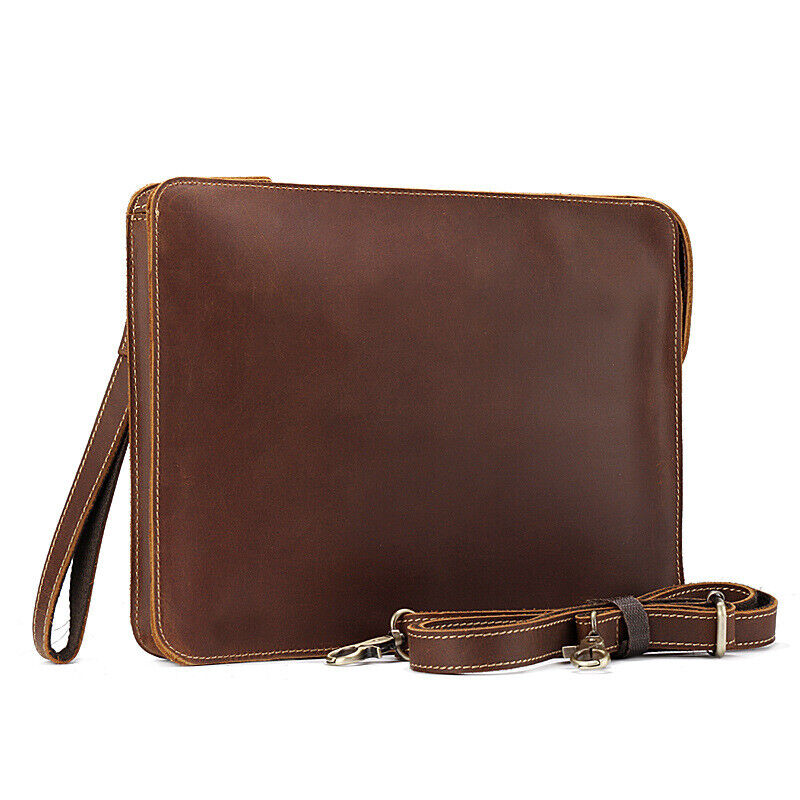 Crazy Horse Leather Business 12" Briefcase Mens Clutch Envelope Bag Shoulder Bag