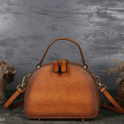Women's Retro Classic Genuine Leather Handbags Embossed Shell Shoulder Bag Tote