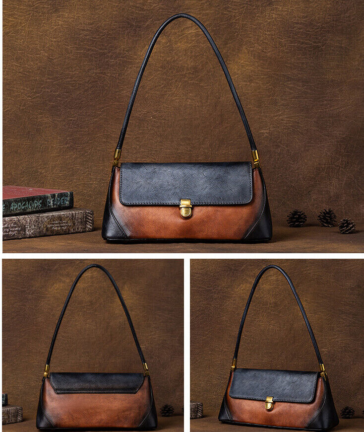 Top Cow Leather Women's Underarm bag, Colour Clashing Handbag Tote Shoulder Bags