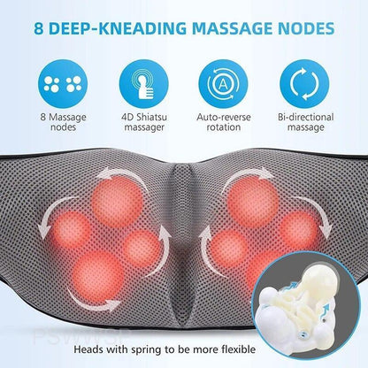 Shiatsu Back Neck and Shoulder Massager with Heat Deep Tissue 3D Kneading Pillow