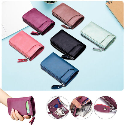 Car Key Pack Zipper Vertical Key Bag Real Cowhide Womens Small Wallet Keychain