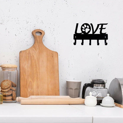 Love with Dog Paw Wall Mounted Hook Up Key Rack Hanger Metal Artwork Shape