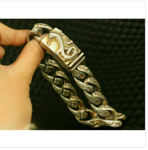 Cool chinese old tibetan silver hand carving snake statue bracelet collect gift