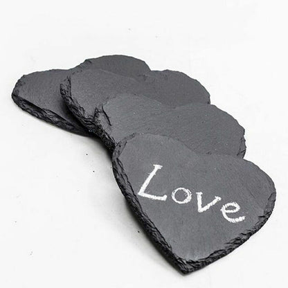 4Pcs/Set Heart Shape Cups Mats 10x10x0.4cm Slate Black Drinks Beverages Coasters