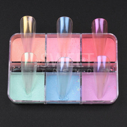 Nail Glitter Powder 6Color Mirror Holographic Glass Aurora Fine Pigment Manicure
