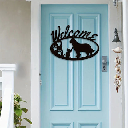 Golden Retriever and Cat Metal Wall Decor - for Front Porch, Farmhouse