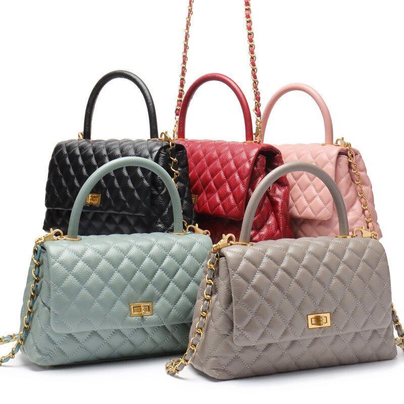 Cowhide Pebbled Bag Fashion Embroidery Thread Versatile Leather Chain Crossbody