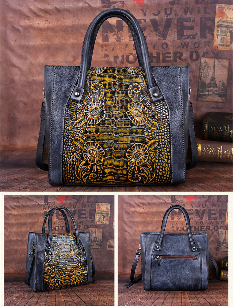 Top Cow Leather Women's Bag, Flower Embossed Designer Handbag Shoulder Bags