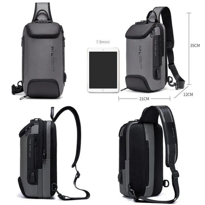 Men's Lock Shoulder Bag USB Cross Body Chest Bags Travel Crossbody Pack Pack