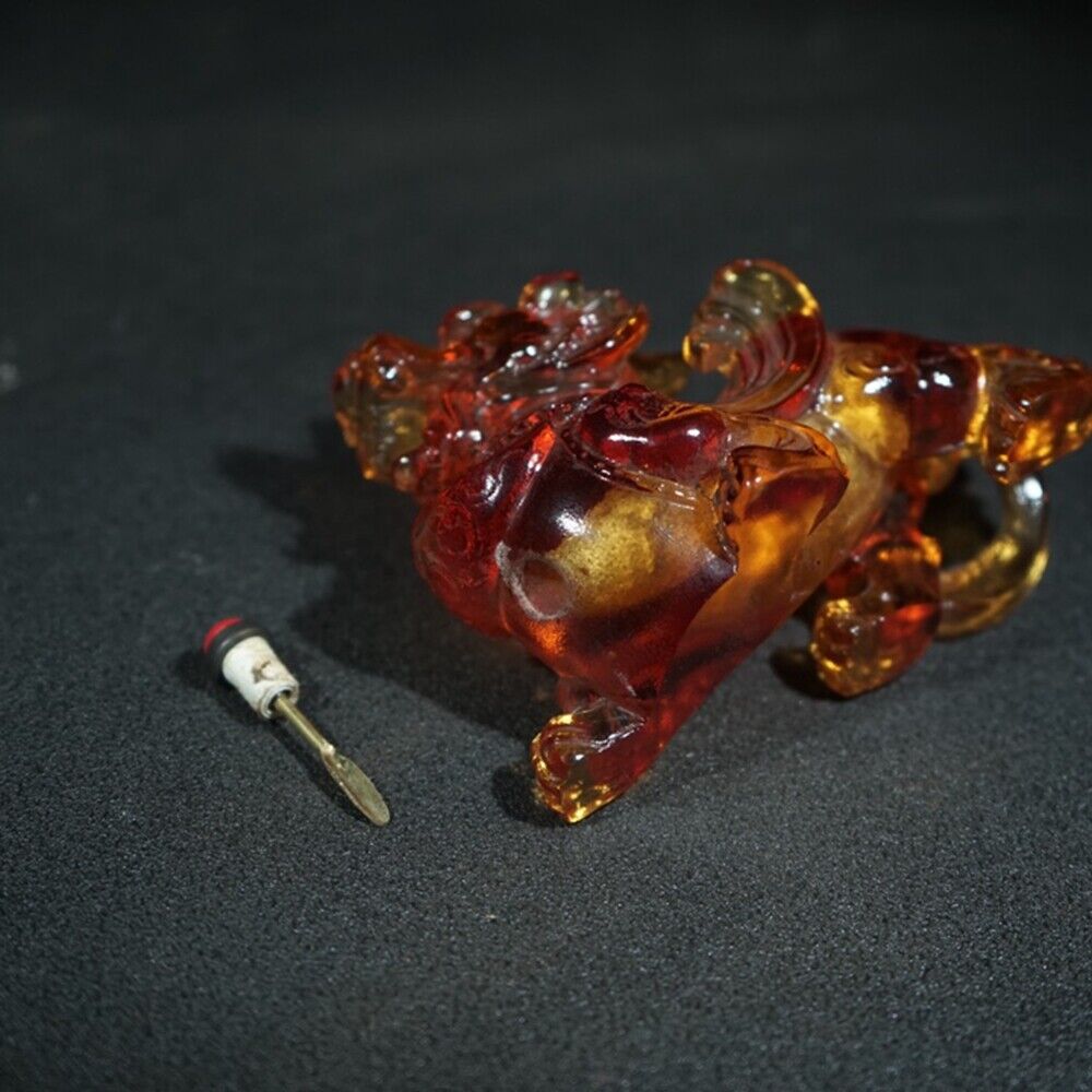 chinese beijing carved glass snuff bottle antique carving yellow dragon statue