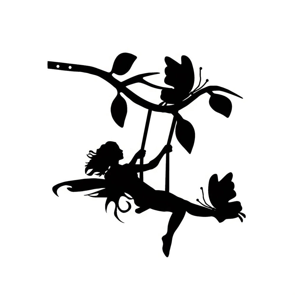 Swing Elf On Branch Steel Silhouette Metal Wall Art Home Garden Yard Patio