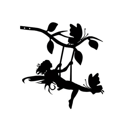 Swing Elf On Branch Steel Silhouette Metal Wall Art Home Garden Yard Patio