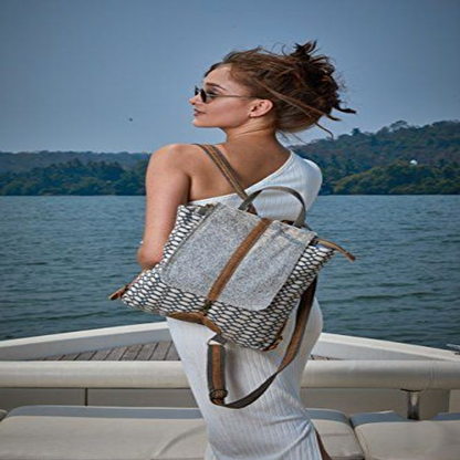 Myra Bag Honey Bee Cowhide & Upcycled Canvas Backpack S-1162 One Size, Gray