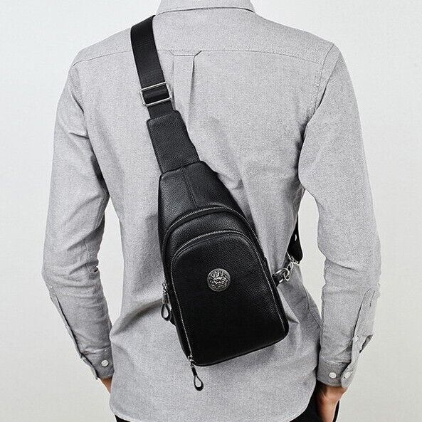 100% Genuine Leather Crossbody Bag Chest Bag Hiking Sling Backpack Shoulder Bag