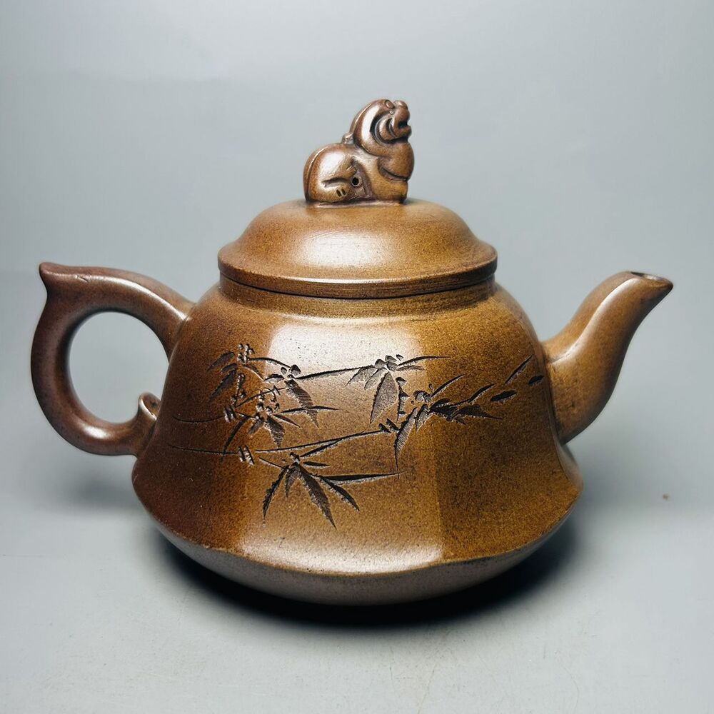 Vintage Chinese Yixing Purple Clay Teapot Zisha Ceremony Carving Nice Teaware