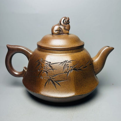 Vintage Chinese Yixing Purple Clay Teapot Zisha Ceremony Carving Nice Teaware