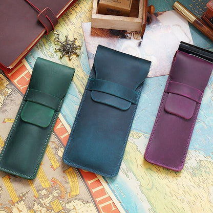 Handmade Cowhide Leather Vintage Pen Bag Pencil Case for 3 Pens 16.5cm*7cm