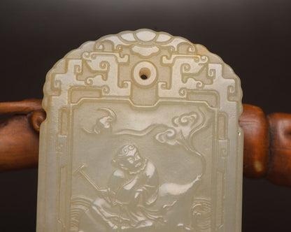 Chinese Natural Hetian Jade Carving Figure Story Nice White Jade Pendant Jewelry