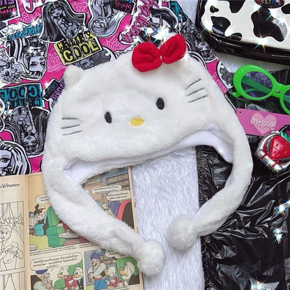 Kuromi Cinnamoroll Hello Kitty Plush Hat Girls Winter Warm Plush Hat Ear Cap NEW