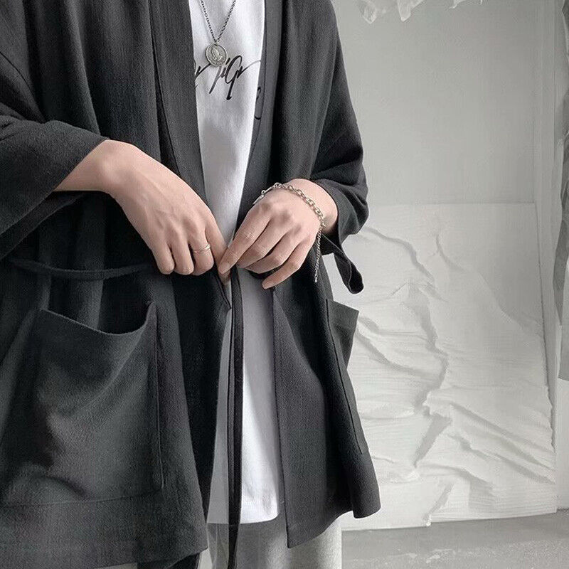 Men Japanese Kimono Coat Loose Cape Cloak Top Baggy Oversize Jacket Robe Outwear